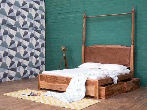Hawkin Solid Sheesham Wooden Storage Bed