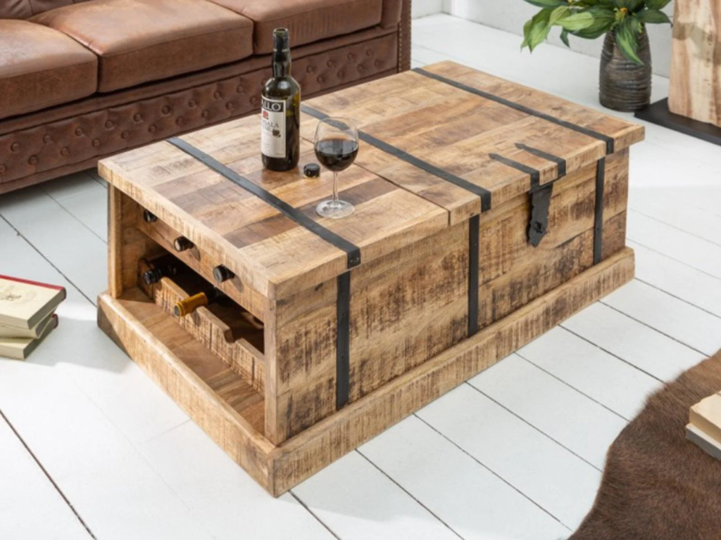 Misa Stylish Mango Wood Storage Wine Trunk / Coffee Table #4